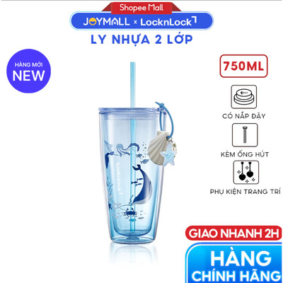 Ly Nhựa 2 Lớp LocknLock Ocean Double Wall HAP534BLU, 750ml, Kèm Phụ Kiện Và Ống Hút - Hàng Chính Hãng - JoyMall