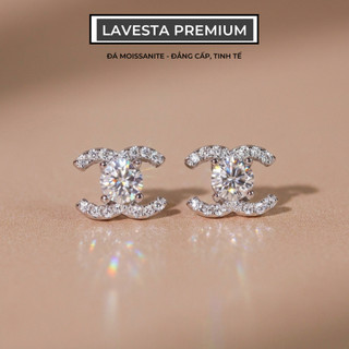 Bông tai nữ bạc xi bạch kim đá Moissanite 5 ly kiểm định GRA LAVESTA KC140 Ceri mang vẻ đẹp thời thượng, đẳng cấp