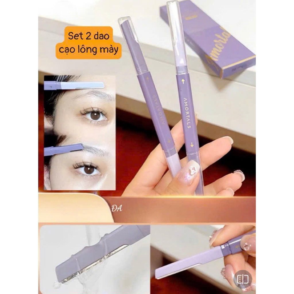 Set 2 Dao Cạo Lông Mày, Bộ Dao Cạo Mày 2 Đầu AMORTALS Tiện Lợi