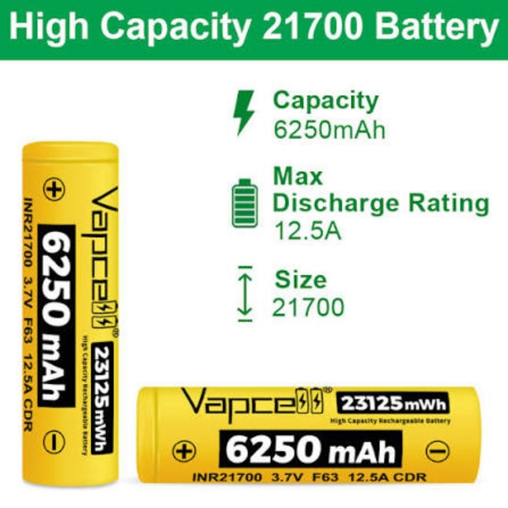 Pin sạc Vapcell F63/F60 21700 dung lượng 6250mah