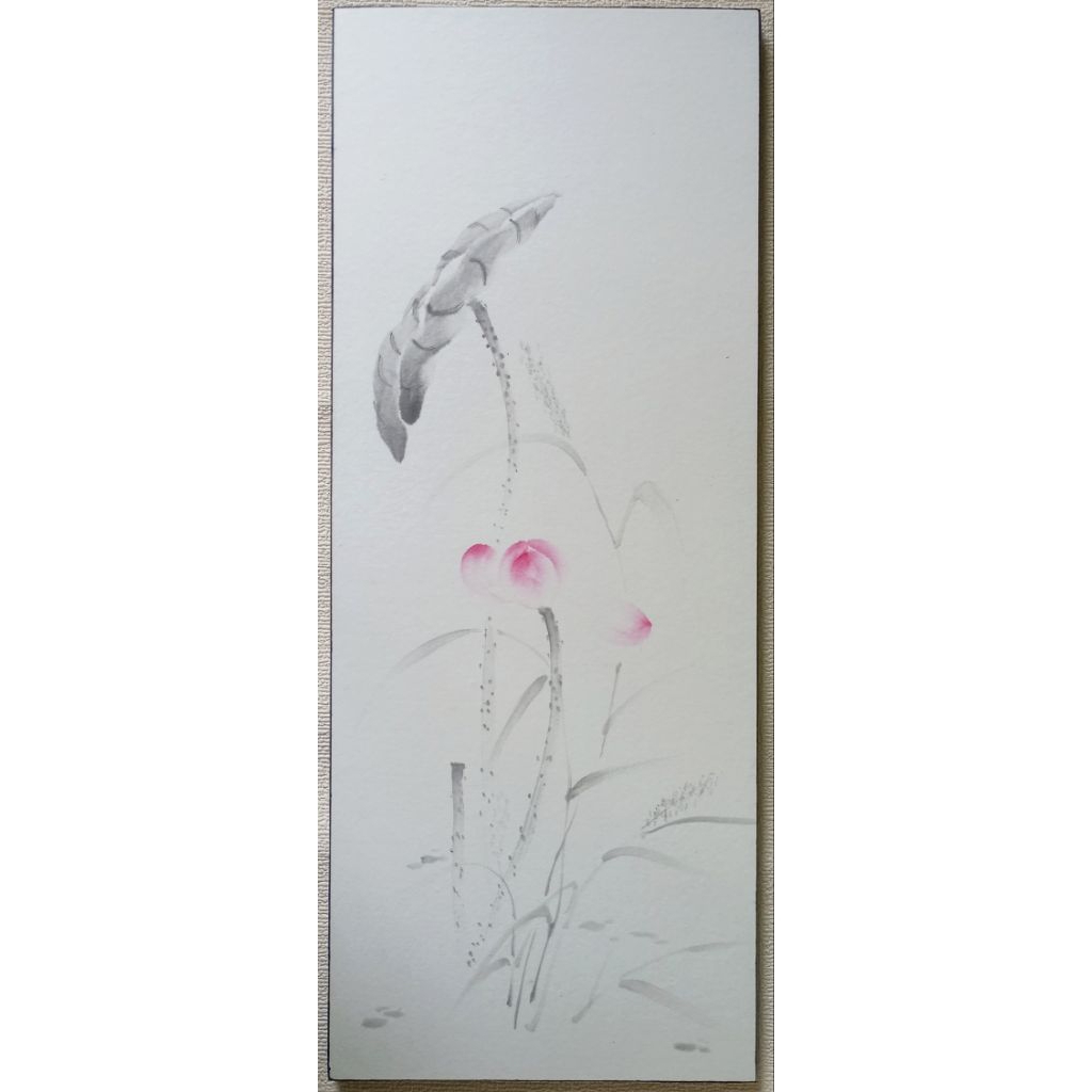 Tranh vẽ tay hoa sen KT 50x20 cm, Ms 6