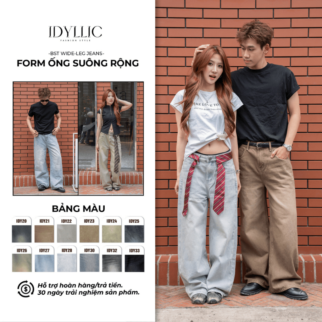 Quần Jean Ống Suông Rộng IDYLLIC Unisex Nam Nữ Thời Trang Che Khuyết Điểm Phong Cách Hàn Quốc | BigBuy360 - bigbuy360.vn