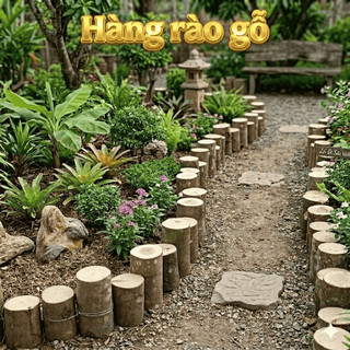 Hàng rào sân vườn bằng gỗ tự nhiên dài 1m, ĐK gỗ 6-8cm uốn cong tuỳ ý trang trí, decor, tiểu cảnh