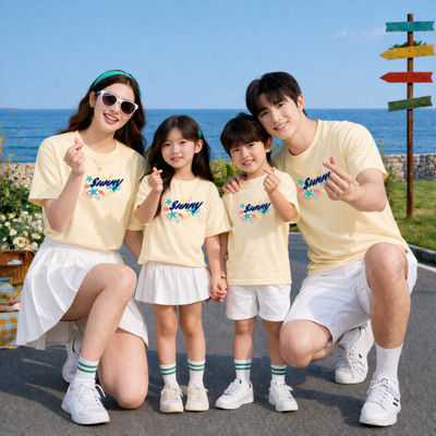 Áo phông gia đình 3,4,5 người in chữ Sunny Loza GĐ3596
