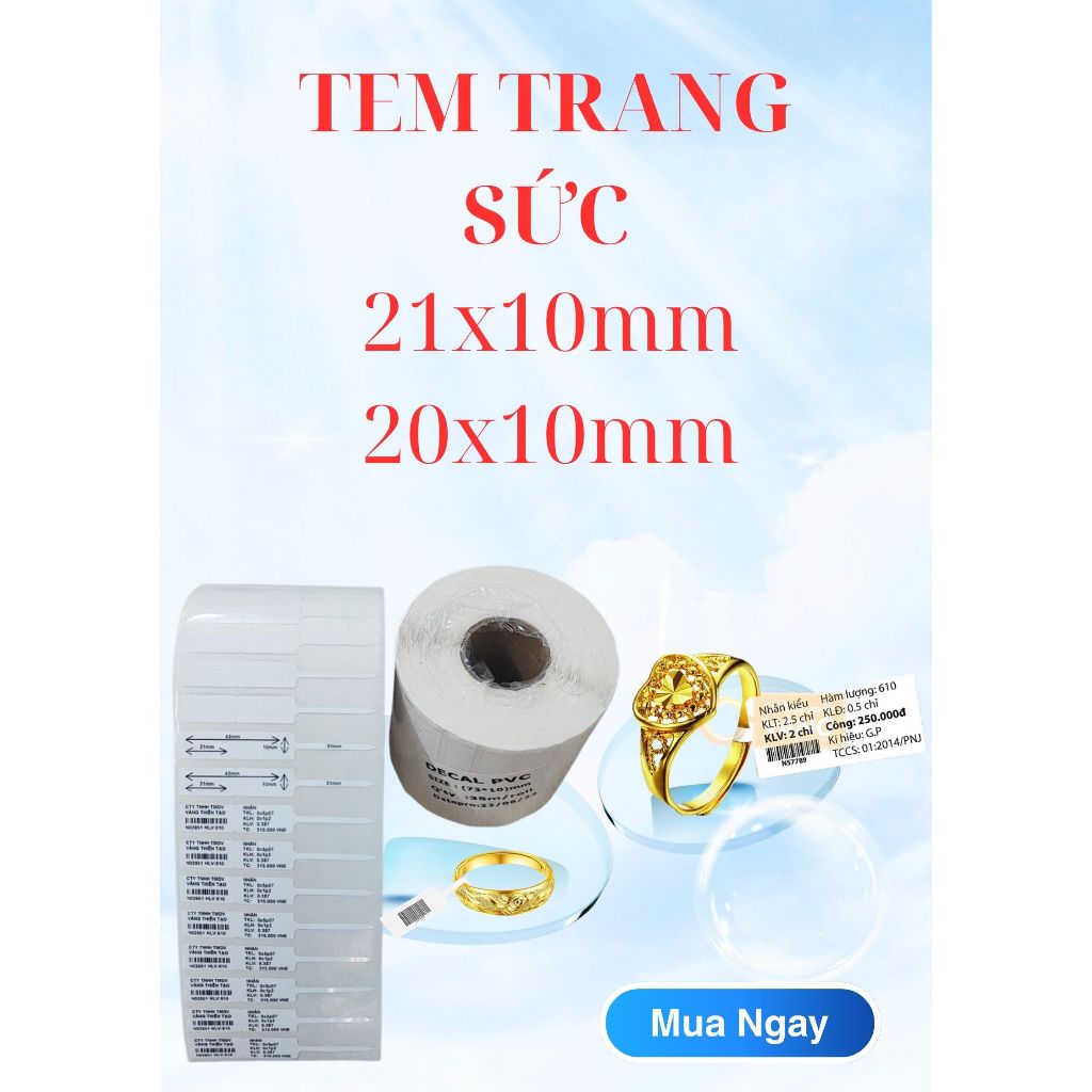 Tem Nữ Trang - Tem Trang Sức PVC khử keo dùng cho nữ trang trang sức / in rõ nét không lem chữ