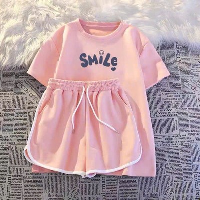 Set Bộ Nữ SMILE NAD Áo Thun Form RộngTay Lỡ Phối Quần Short Đùi Viền Cong Phong Cách Thể Thao Ulzzang