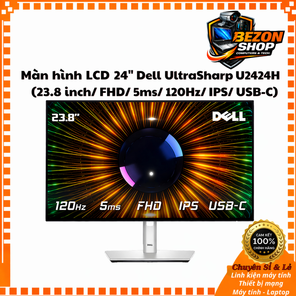 Màn hình LCD 24" Dell UltraSharp U2424H (23.8 inch/ FHD/ 5ms/ 120Hz/ IPS/ USB-C) - Hàng chính hãng