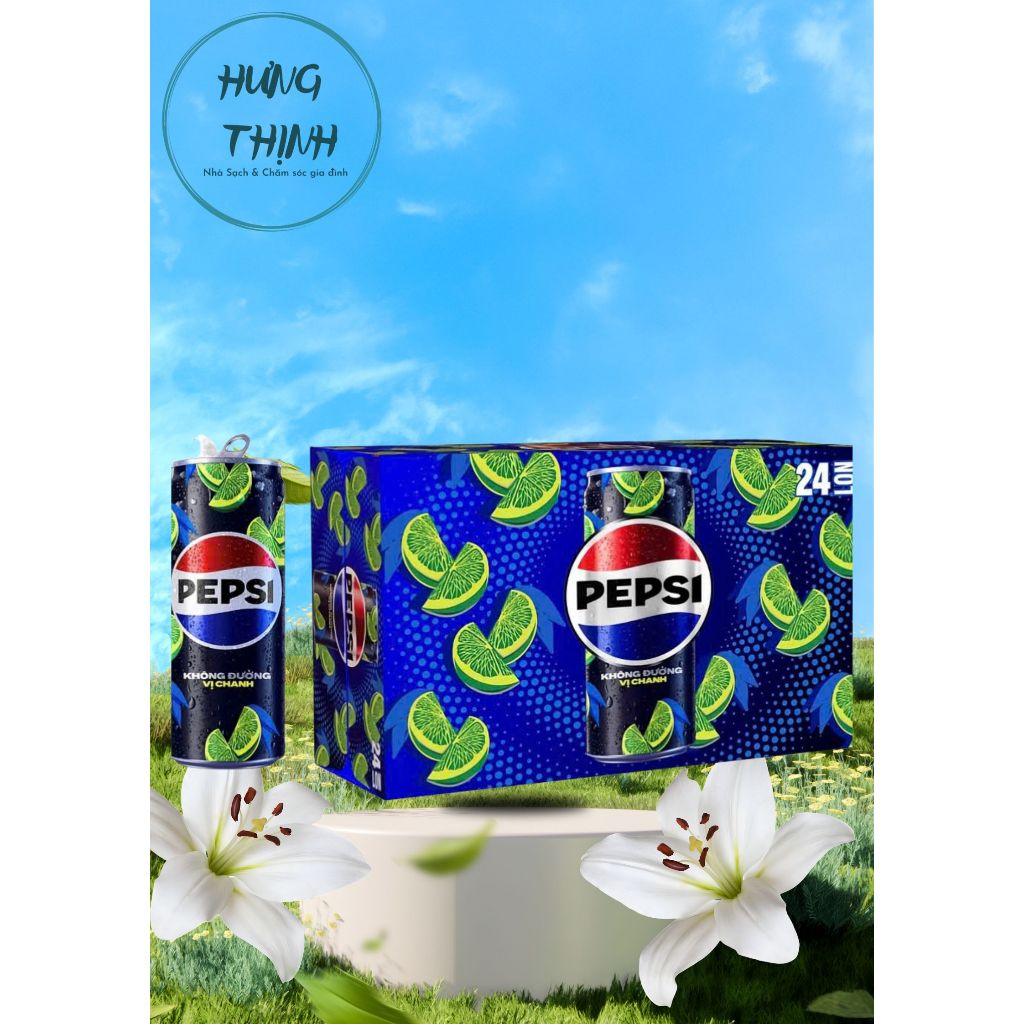 Thùng 24 lon Pepsi chanh vị Chanh không Calo 320ml