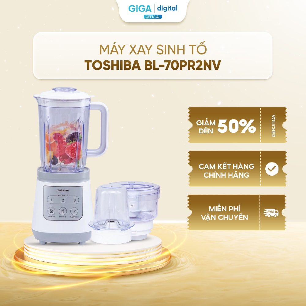 [VOUCHER 5%] Máy xay sinh tố Toshiba BL-70PR2NV - Công suất 700W, 3 tốc độ xay và 1 chức năng nhồi -