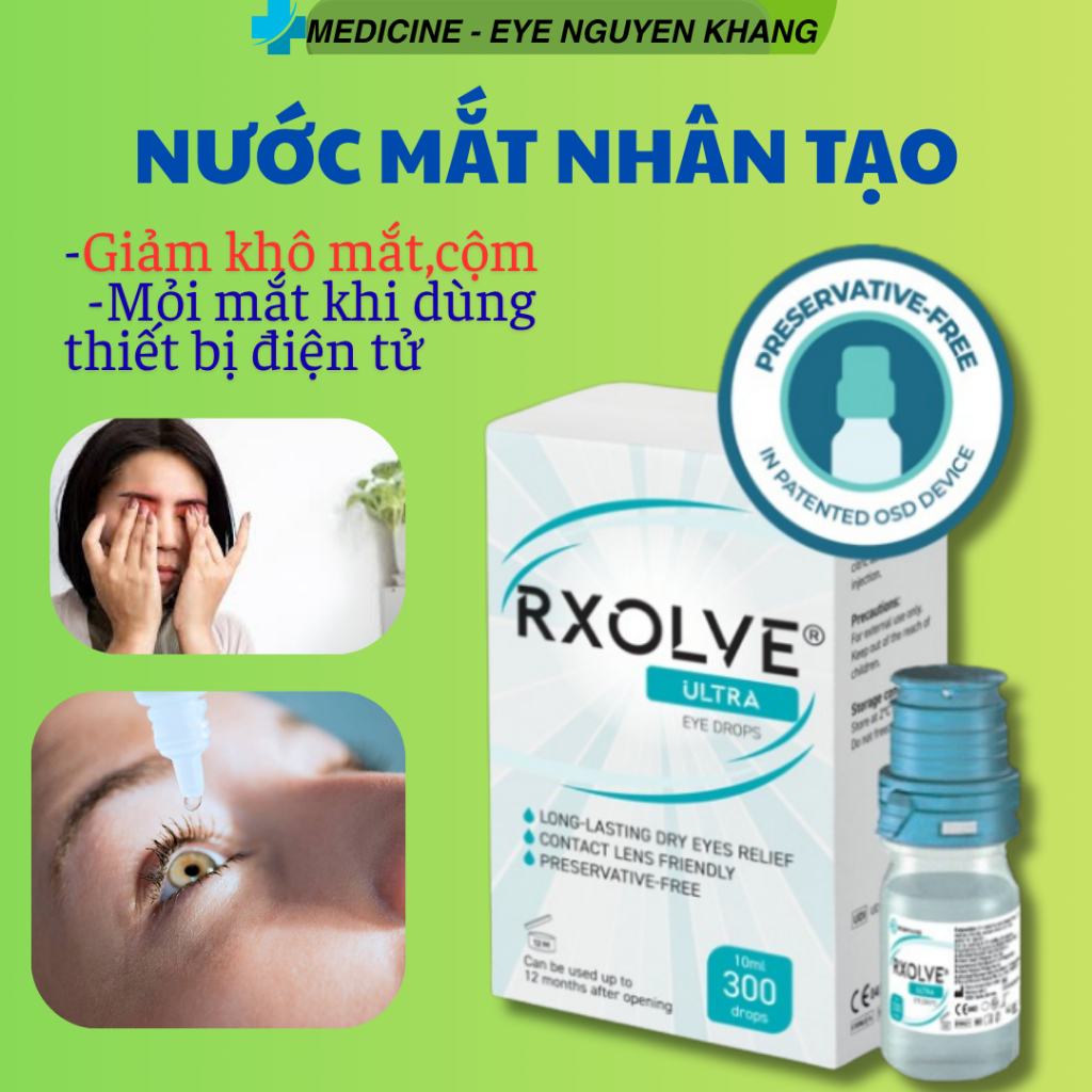 Nước Mắt Nhân Tạo RXOLVE UlTRA EYE DROPS(Lọ 10ml) - Giúp Dưỡng Ẩm, Giảm Khô,Cộm Mắt, Dịu Mắt