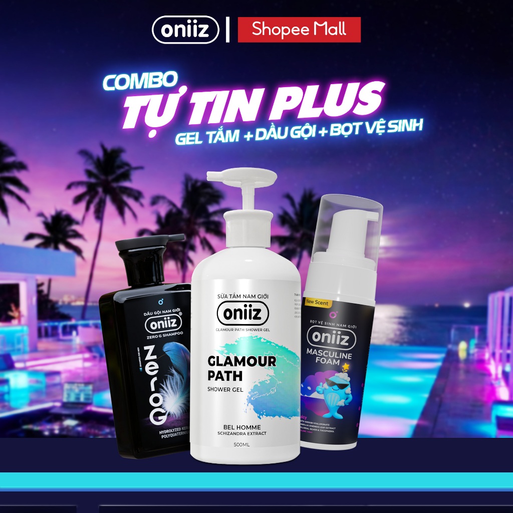 Combo Tự Tin Plus, Bọt vệ sinh nam giới mới Oniiz Masculine Foam, Sữa tắm hương nước hoa, Dầu gội na