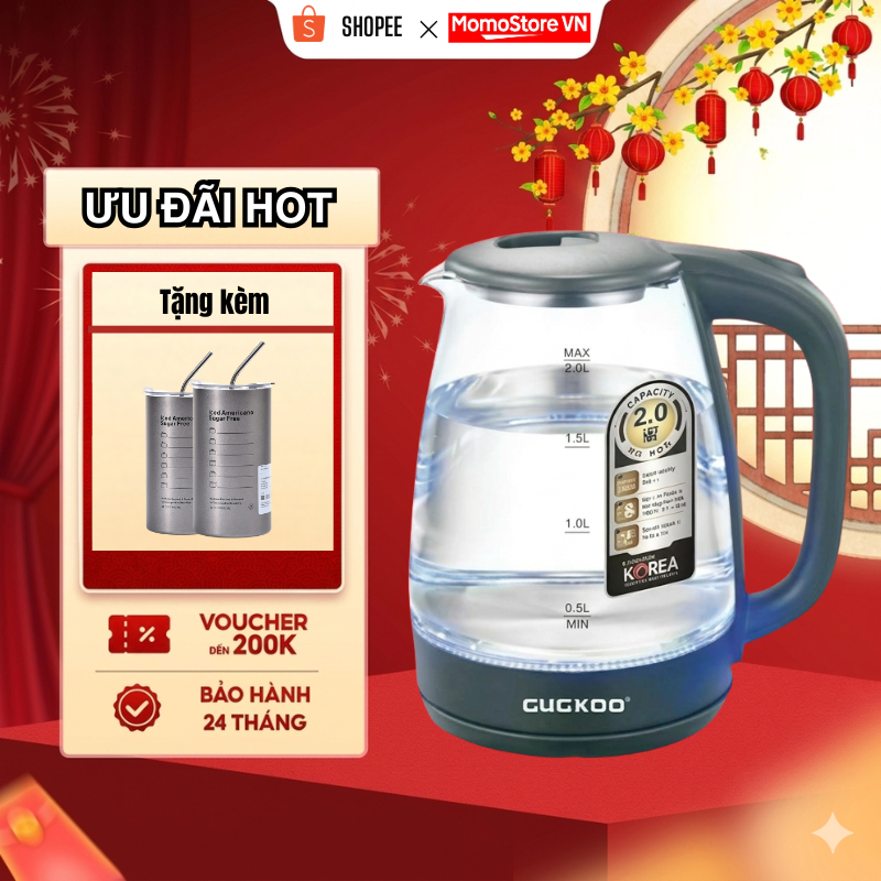 ST16 Ấm Siêu Tốc Thủy Tinh Đèn LED 2 Lít GUGKDD GD-ST16  - BH12 Tháng