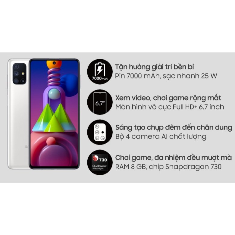Điện thoại Samsung Galaxy M51 NFC Ram 8G/128GB Pin 7000 máy zin qua sự dụng còn mới 99 zin đẹp full 