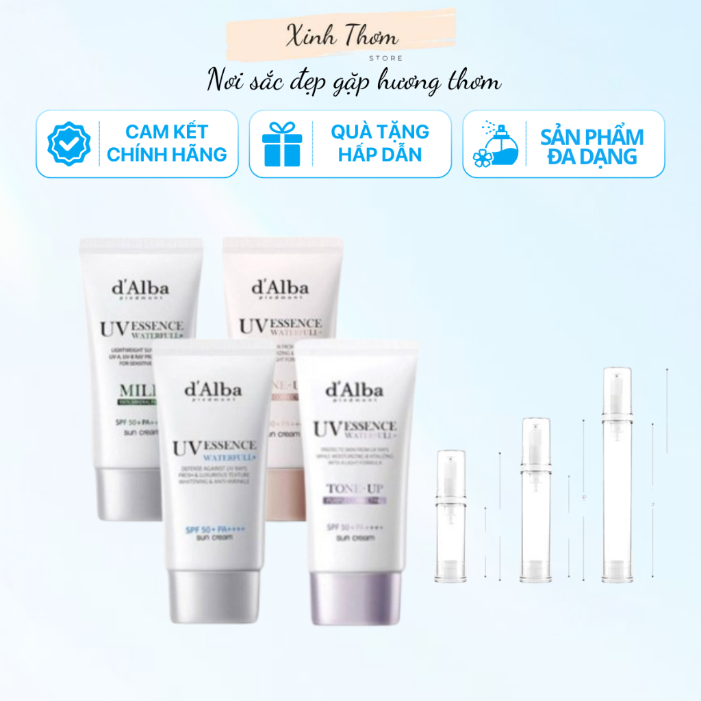 (mẫu thử) Kem chống nắng d'Alba Waterfull SPF 50+ PA++++ - KCN thuần chay - kcn nâng tông, cấp ẩm, đ