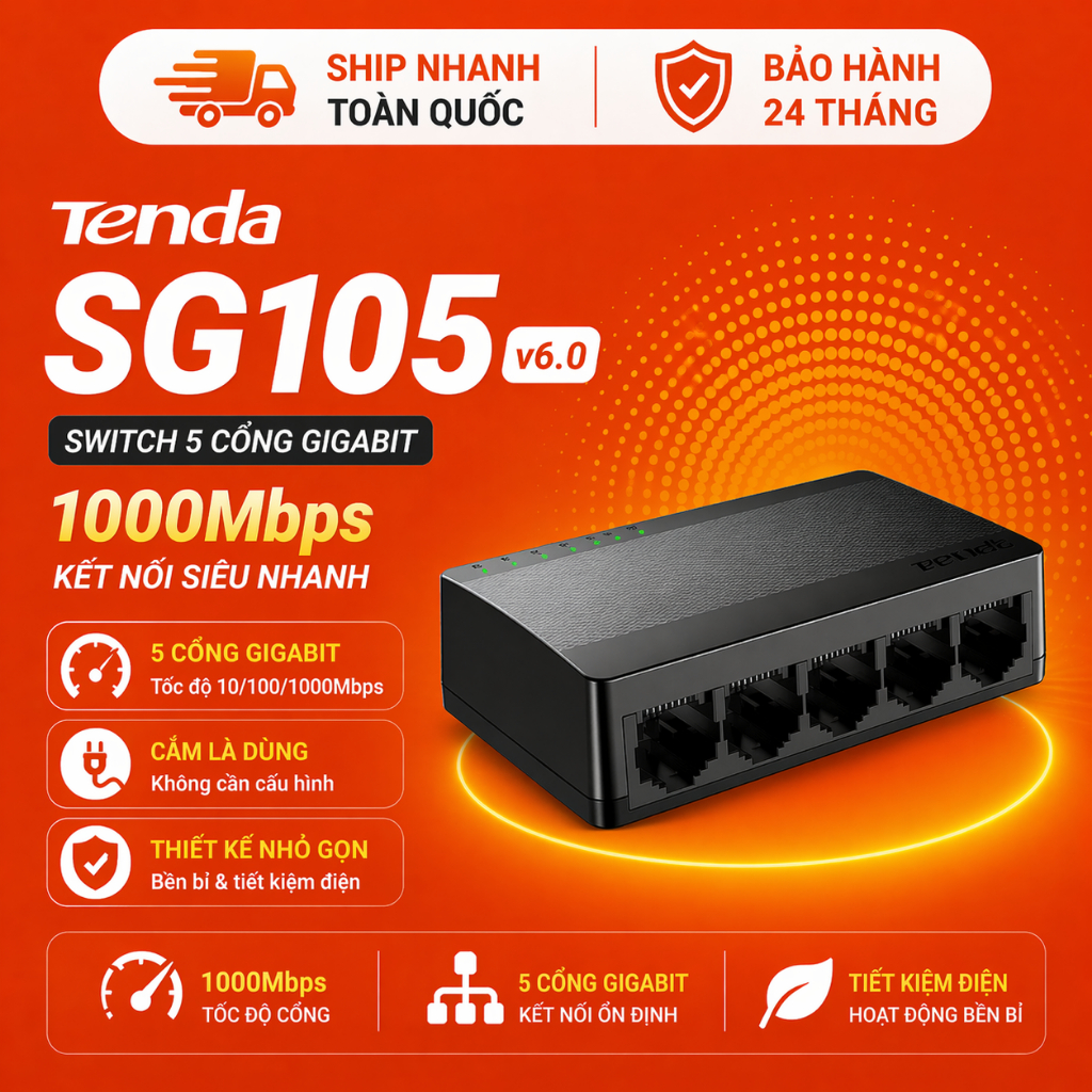 Switch Tenda SG105 Chính Hãng Hiệu Năng Ổn Định Cho Hệ Thống Mạng