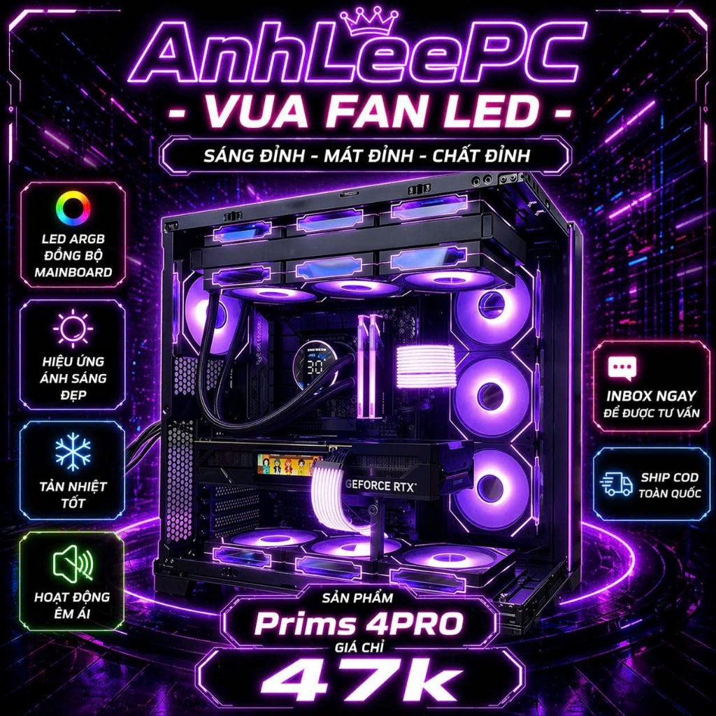 Prims 4PRO ARGB - Quạt tản nhiệt máy tính - Fan gương led vô cực kiểu lianli sync cả Main và Hub