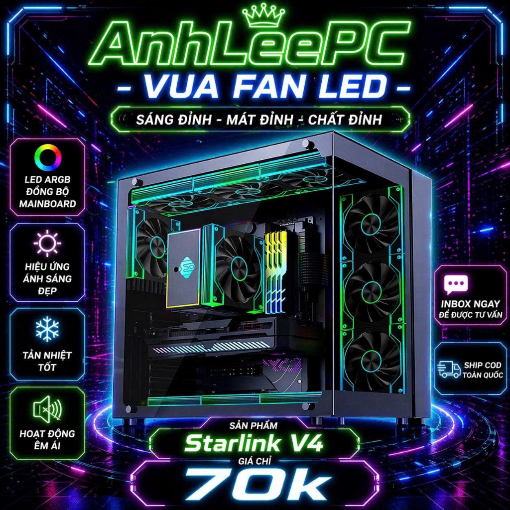 Mẫu mới Starlink V4 ARGB - Quạt tản nhiệt máy tính - Fan gương led vô cực full viền sync Main Hub