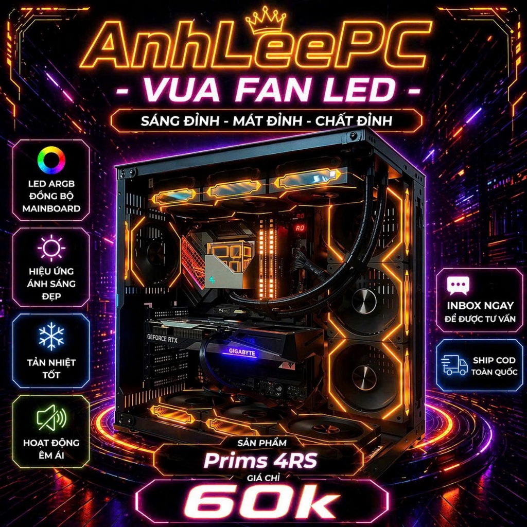 Prims 4RS ARGB - Quạt tản nhiệt máy tính 12cm - Fan gương led vô cực kiểu lianli sync cả Main và Hub