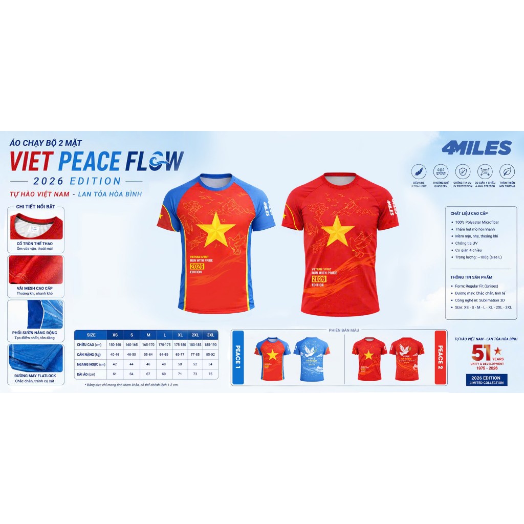 Áo T-Shir 4Miles Thể Thao Nam Nữ - BST VIET PEACE FLOW 2026