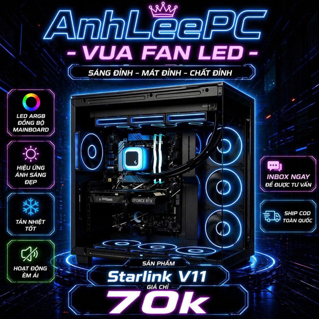 Starlink Transwarp V11 ARGB - Quạt tản nhiệt máy tính - Fan gương led vô cực full viền sync Main Hub