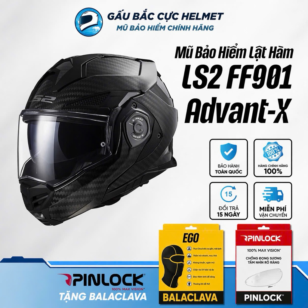 Mũ Bảo Hiểm Lật Hàm LS2 FF901 Advant-X Carbon Cao Cấp Hàng Chính Hãng , Chuẩn ECE 22.06