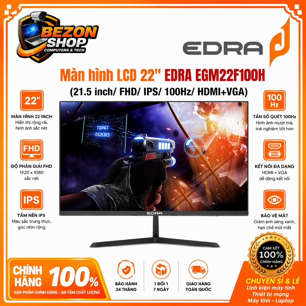 Màn hình LCD 22" EDRA EGM22F100H (21.5 inch/ FHD/ IPS/ 100Hz/ HDMI+VGA) - Hàng chính hãng