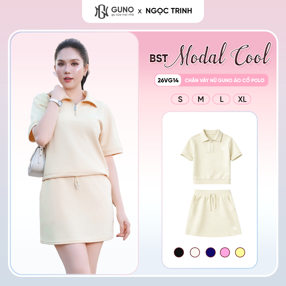 Set Váy Áo Nữ GUNO Vải Modal Cool Mềm Mát Cổ Polo Khóa Kéo Phối Sườn Logo Thêu Thời Trang 26VG14 | BigBuy360 - bigbuy360.vn