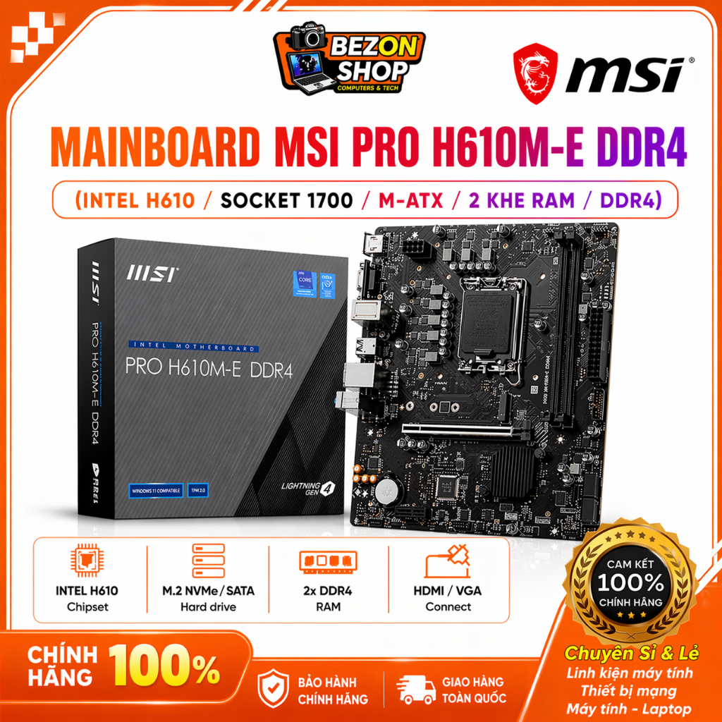 Mainboard MSI PRO H610M E DDR4 (Intel H610/ Socket 1700/ M-ATX/ 2 khe ram/ DDR4) - Hàng chính hãng D