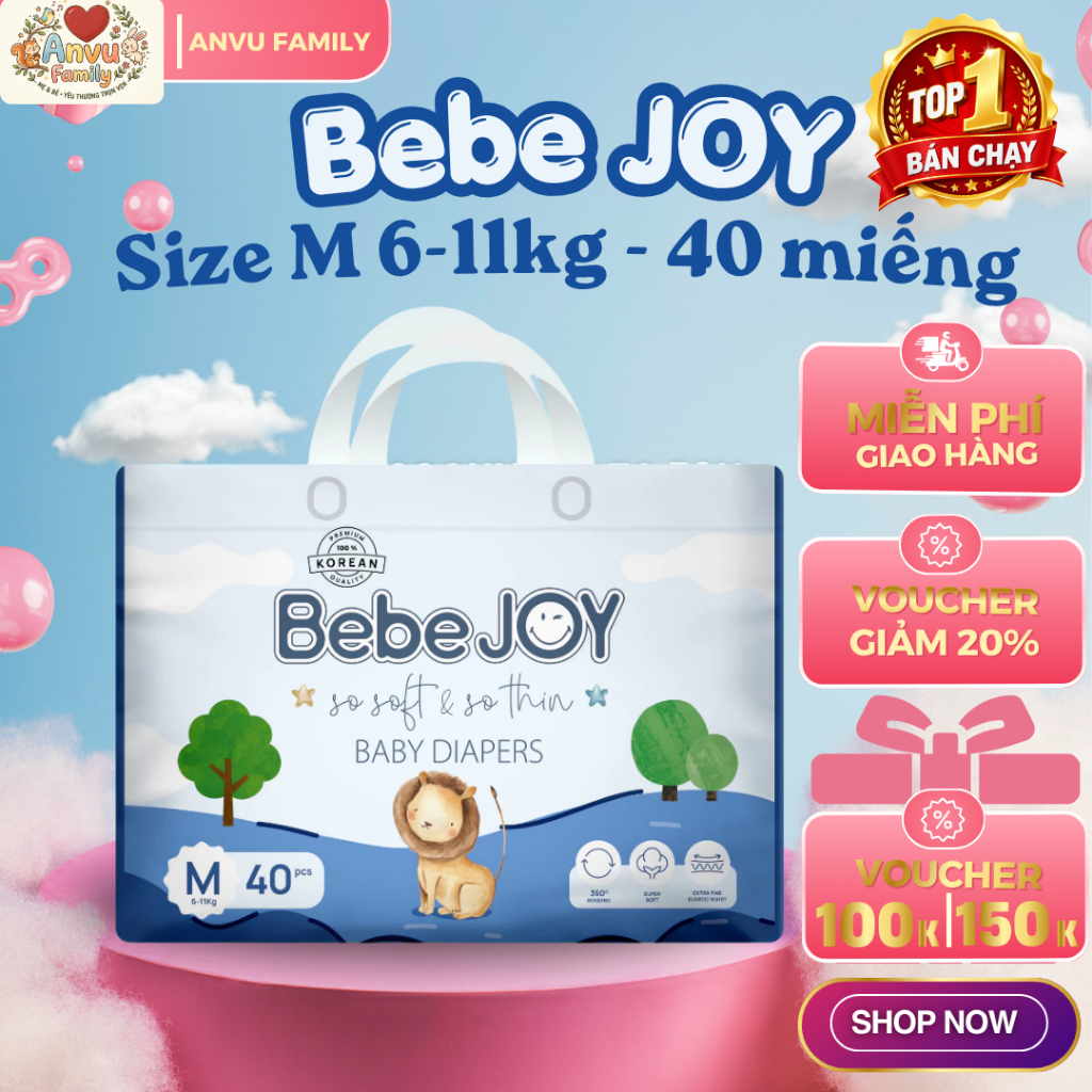 Bỉm dán BebeJOY size M 6-11kg - 40 miếng  - BONGSAMBON HOUSE