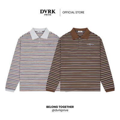 Áo Polo Tay Dài Form Oversized DVRK Privé Họa Tiết Sọc Ngang Vải Cotton Thoáng Mát Local Brand