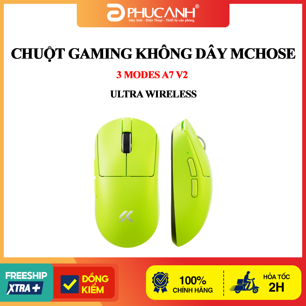 Chuột Gaming không dây MCHOSE 3 Modes A7 V2 Ultra Wireless - Green