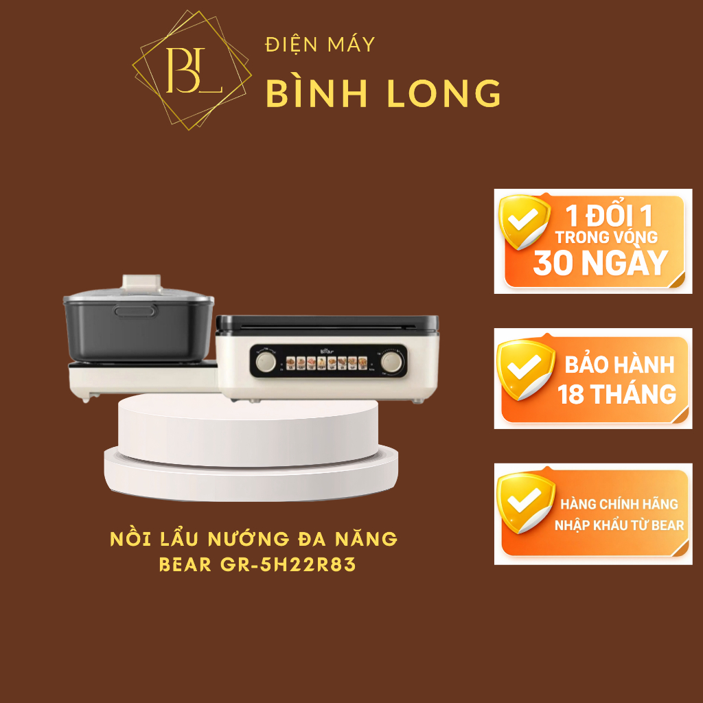 Nồi lẩu nướng đa năng Bear GR-5H22R83 (Bản Quốc Tế) - Điện Máy Bình Long