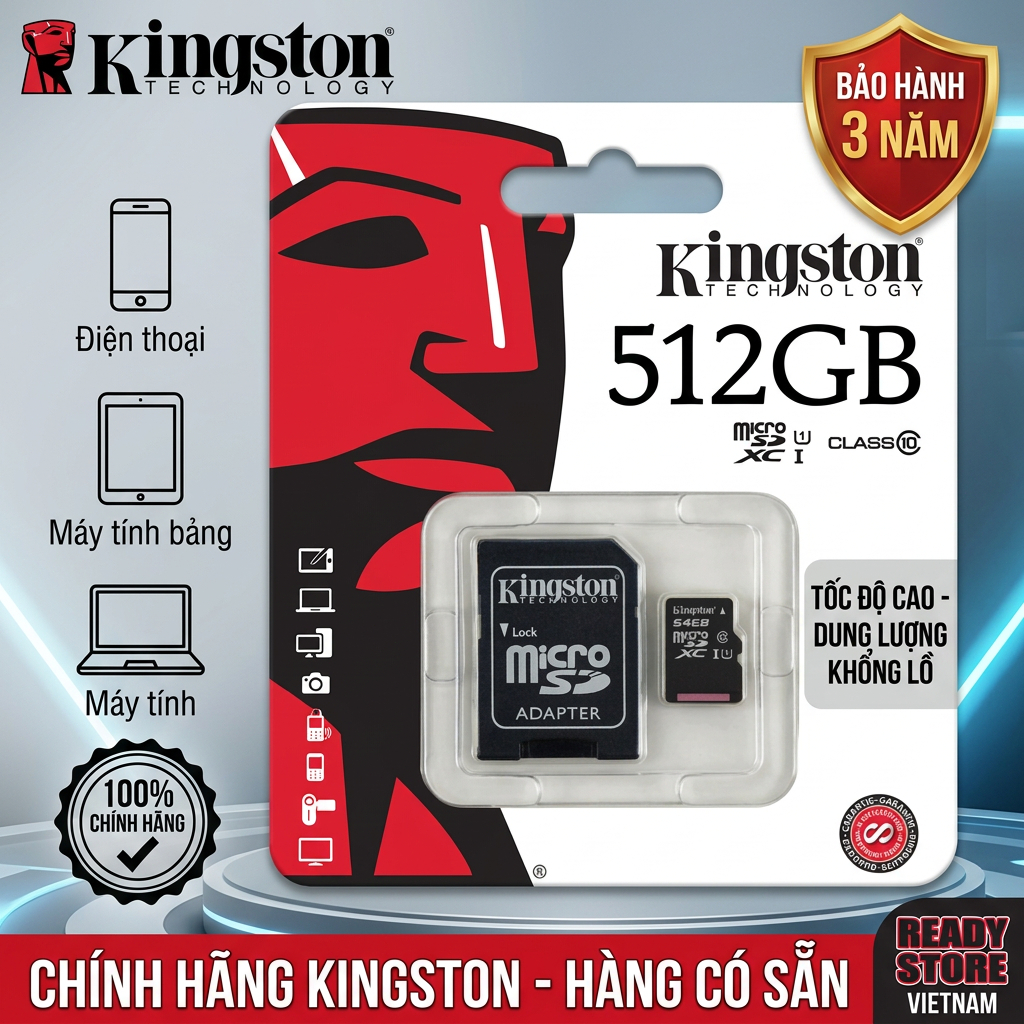 Thẻ nhớ Kingston Mini sd 512GB, 256GB, 128GB, Thẻ nhớ điện thoại thông minh, Thẻ nhớ Classe 10 sd 32