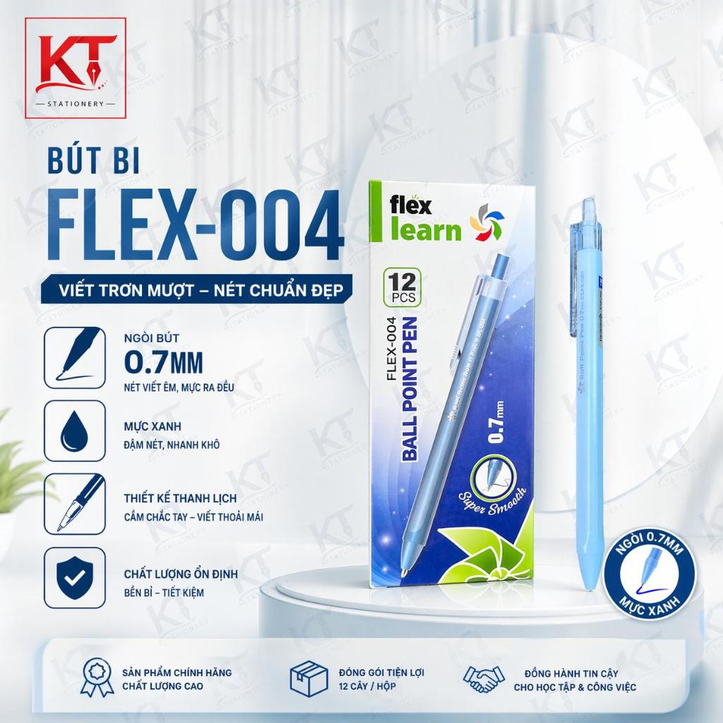 (FLEX-004) Combo 12 cây Bút Bi Flex Learn FLEX-004 - Đầu bút 0.7mm, trơn êm, mực đậm (mực xanh)