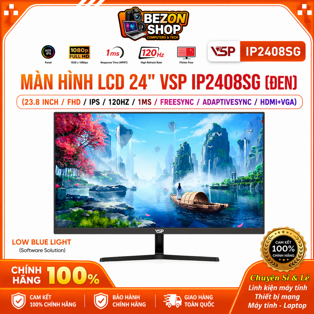 Màn hình LCD 24" VSP IP2408SG [Đen] (23.8 inch/ FHD/ IPS/ 120Hz/ 1ms/ FreeSync/ AdaptiveSync) - Hàng