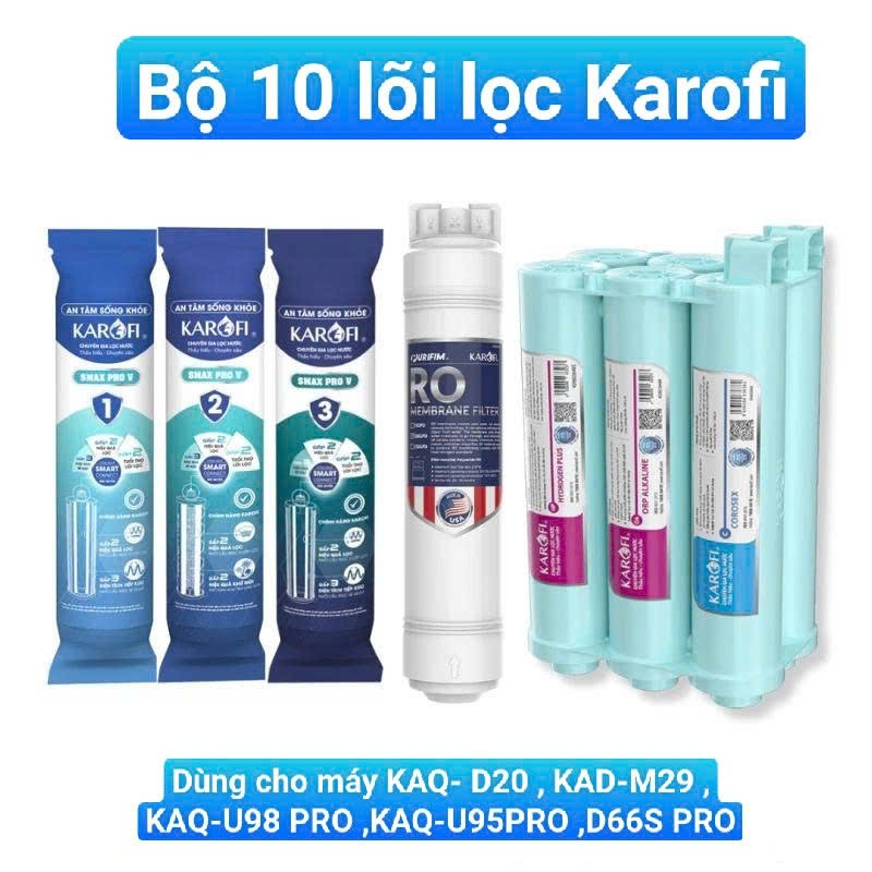 Bộ 10 Lõi lọc Karofi KAQ-D20 , KAD-M29 - (123 Pro V +RO USA (3 chân) + 6.2 ION)