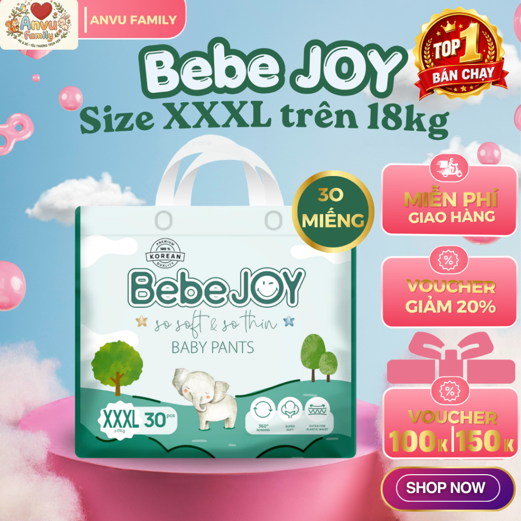 COMBO 3 TẶNG 1 Bỉm quần BebeJOY - Bỉm quần - ĐỦ SIZE cho bé - Anvu Family