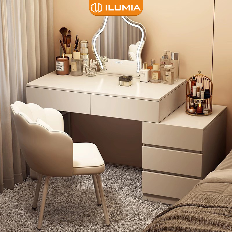 Bàn trang điểm đa năng chân sắt sơn tĩnh điện kèm tủ đựng đồ gỗ MDF thương hiệu ILUMIA - GM142