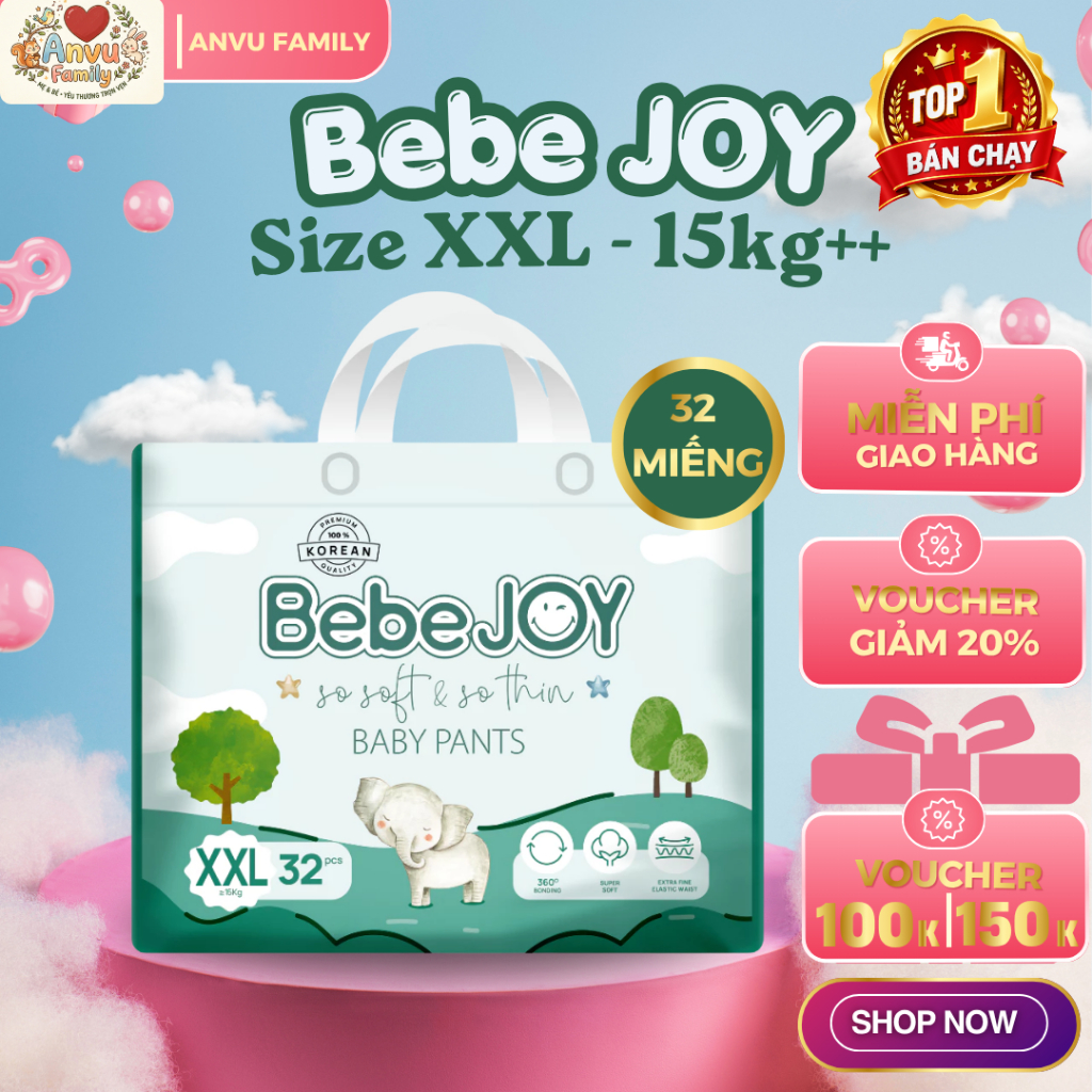 [BỈM QUẦN] BebeJOY - Size XXL - 15kg++ - 32 miếng  - BONGSAMBON HOUSE