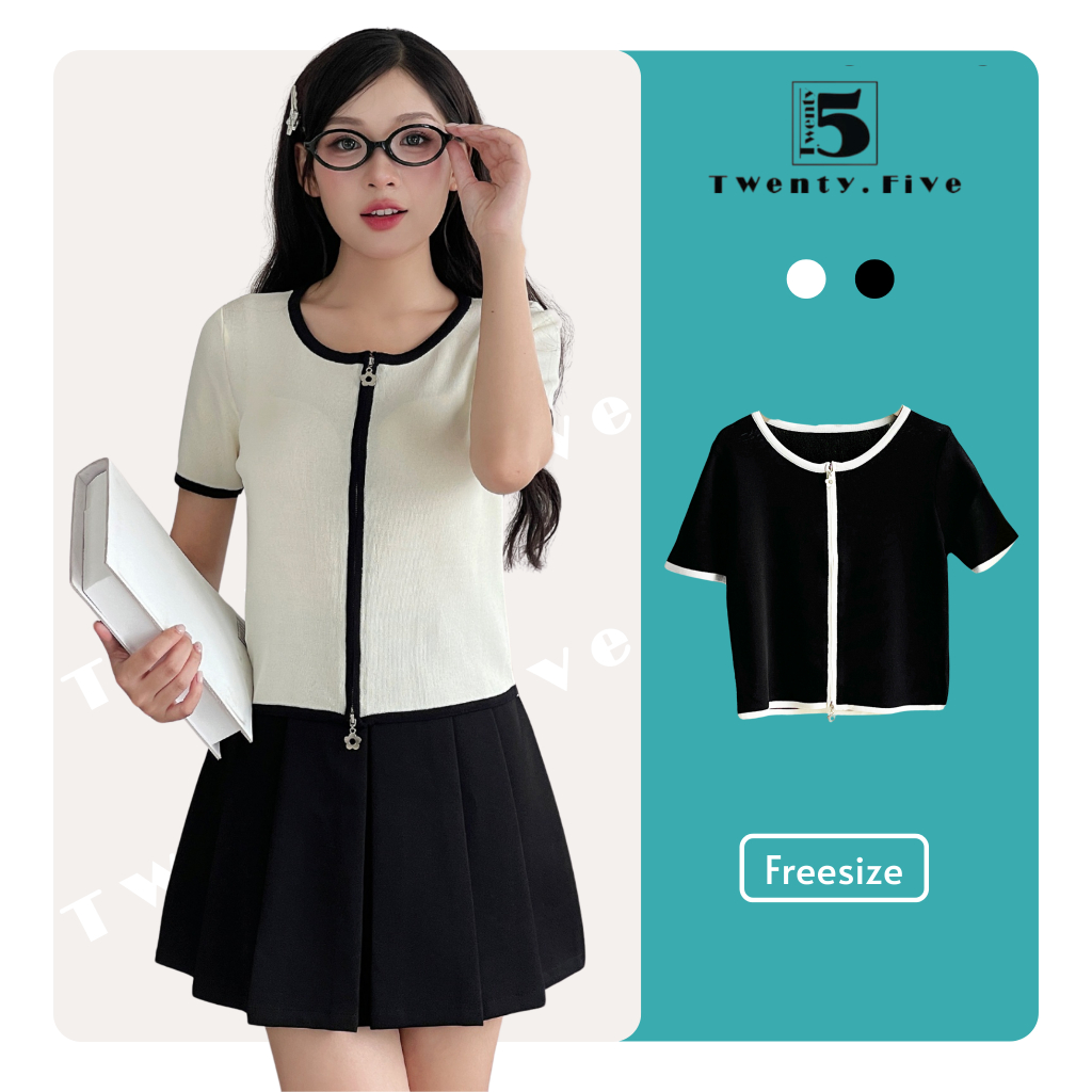 Áo phông nữ basic cổ tròn tay ngắn phối viền màu thời trang Twentyfive Fashion - 6842
