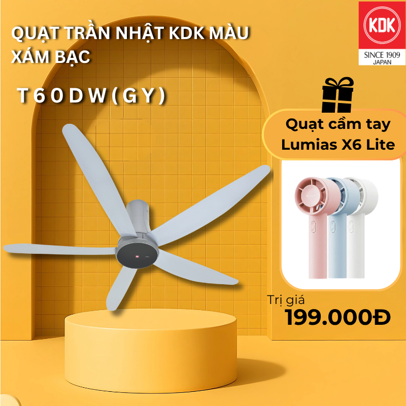 Quạt Trần Nhật KDK màu Xám Bạc T60DW - Bảo Hành Chính Hãng KDK