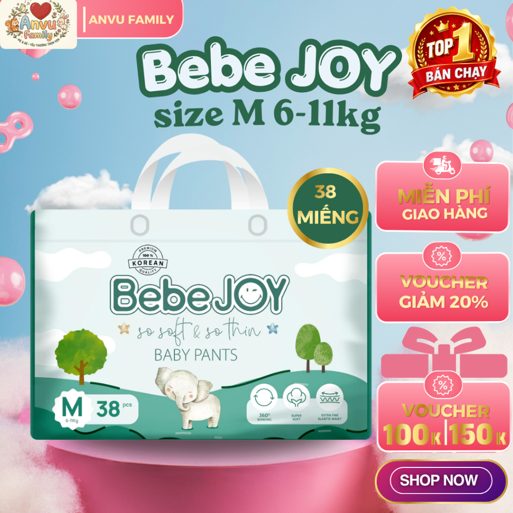 [BỈM QUẦN] BebeJOY size M 6-11kg - 38 miếng  - BONGSAMBON HOUSE