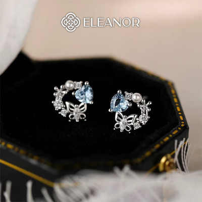 Bông tai nữ chuôi bạc 925 Eleanor Accessories hồ điệp đính đá phụ kiện trang sức khuyên tai 11785