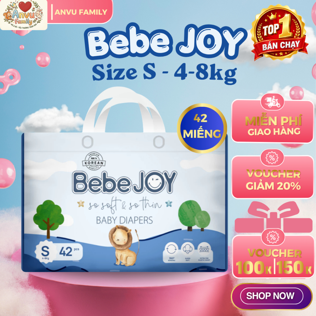 COMBO 3 TẶNG 1 bỉm dán BebeJOY - Bỉm dán - ĐỦ SIZE  - Anvu Family