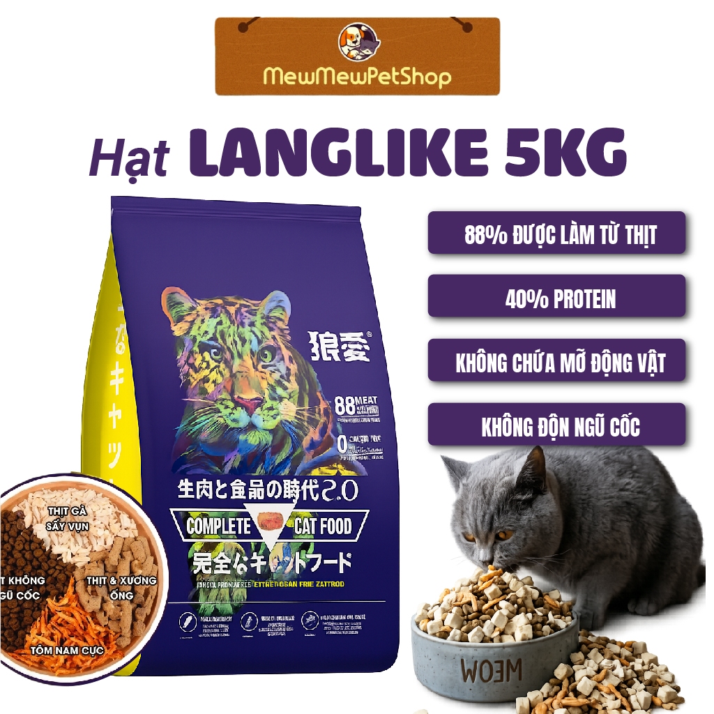 Hạt Langlike 5kg cho mèo , hạt mèo Langlike 5kg không độn ngũ cốc nhiều topping bổ sung dinh dưỡng