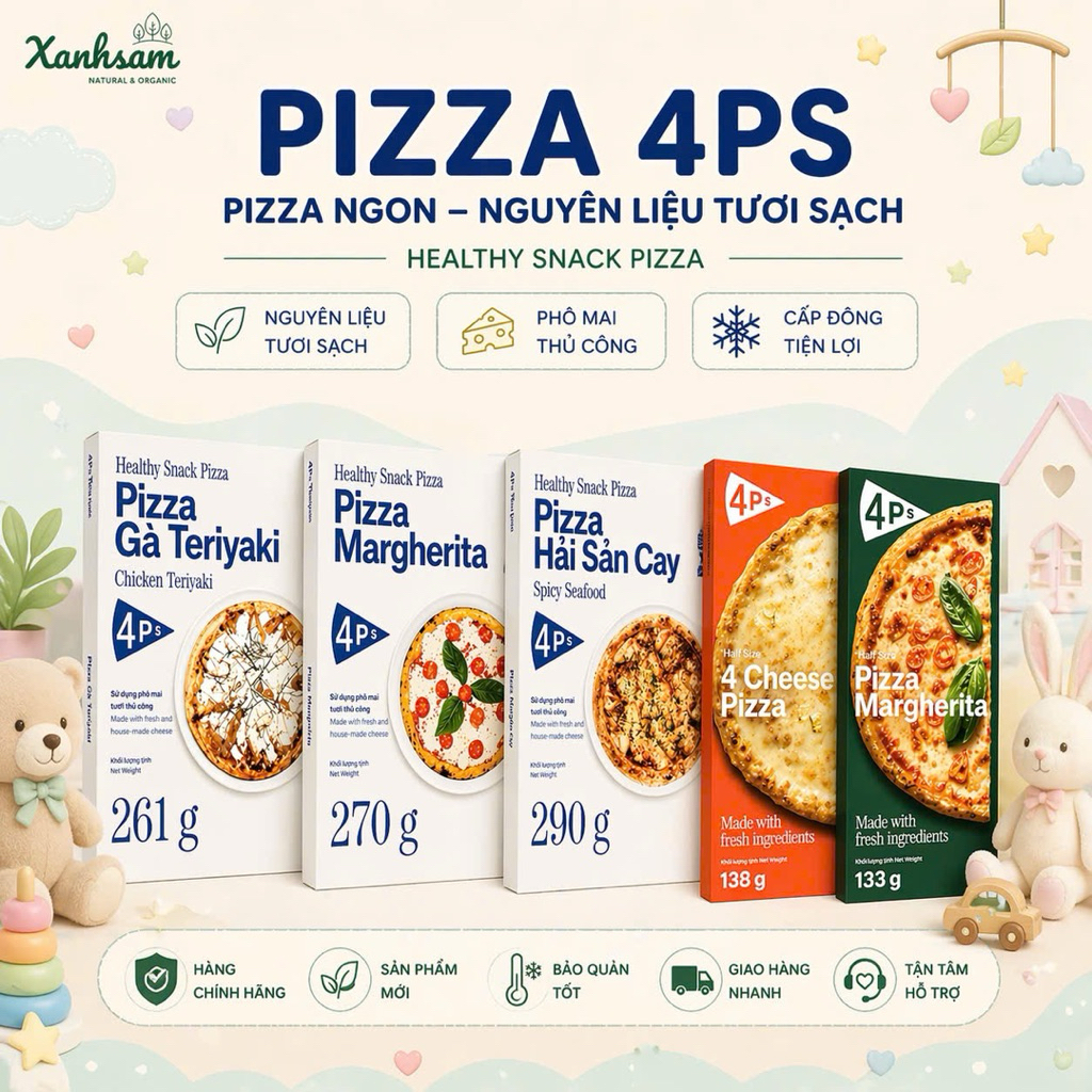 Pizza 4P’s Cho Bé & Gia Đình | Nguyên Liệu Tươi, Phô Mai Thủ Công | Nướng 8–10 Phút Tại Nhà