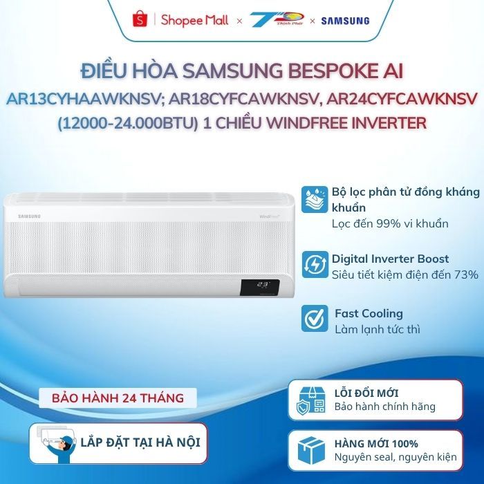 Điều hòa Samsung Bespoke AI AR13CYHAAWKNSV; AR18CYFCAWKNSV, AR24CYFCAWKNSV (12000-24.000BTU) WindFre