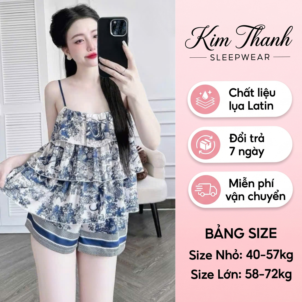 Bộ Pijama 2 Dây X1 Kim Thanh - Xếp Li 3 Tầng Lụa Latin Short Bông Mặc Nhà 9 Màu Size 40-72kg