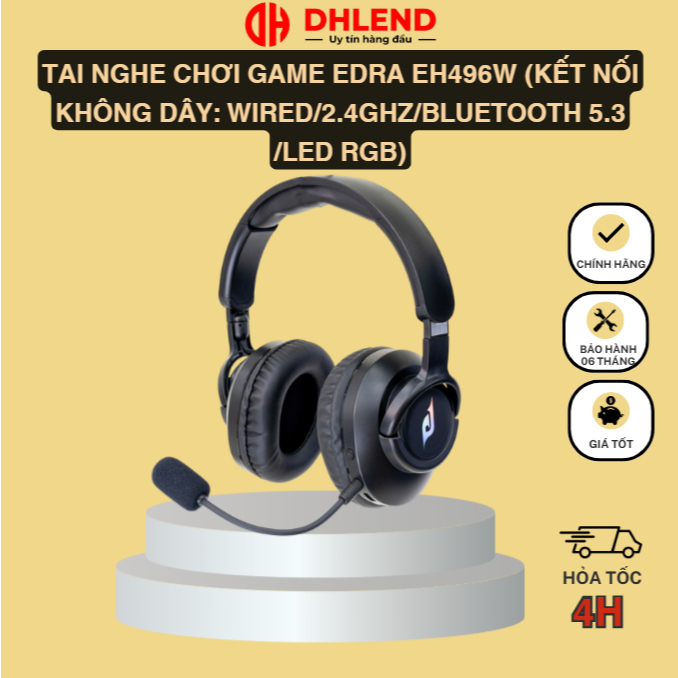 Tai nghe chơi game EDRA EH496W (Kết nối không dây: Wired/2.4Ghz/Bluetooth 5.3/LED RGB)