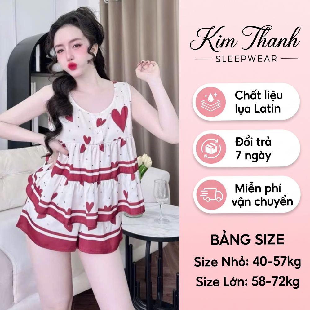 Pijama BabyDoll K3 Kim Thanh - Sát Nách Lụa Latin Short Bông Cực Mát Họa Tiết Trẻ Trung Sắc Nét Size 40-70kg
